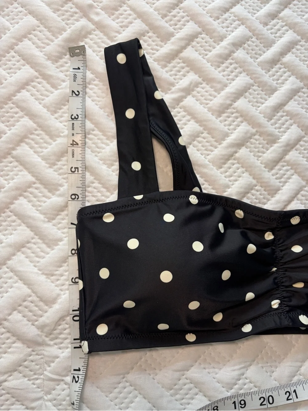 aerie | Black and White Polka Dot Ruched Wide Strap Bandeau Bikini Top NWT